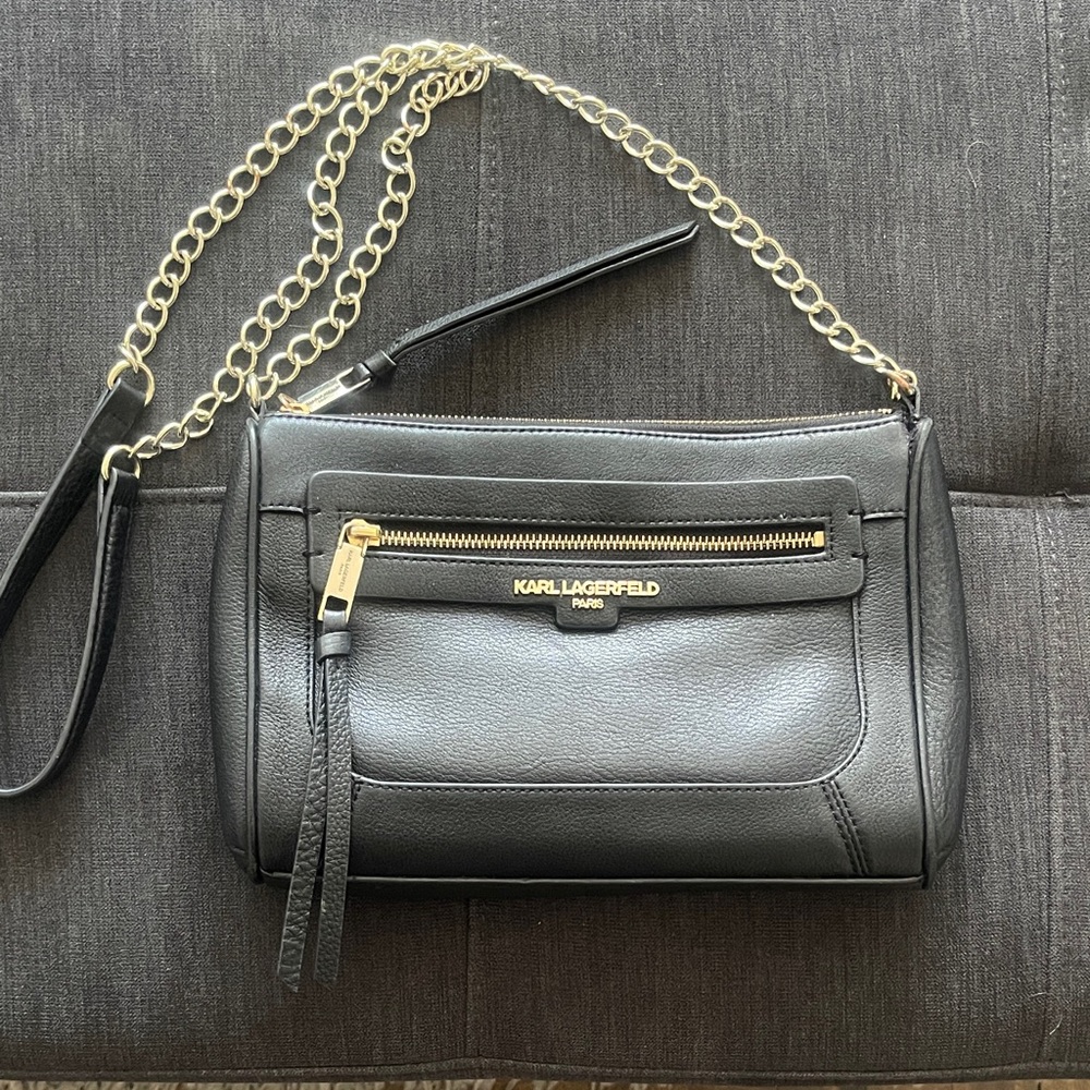 Karl Lagerfeld Black Crossbody with Gold Chain